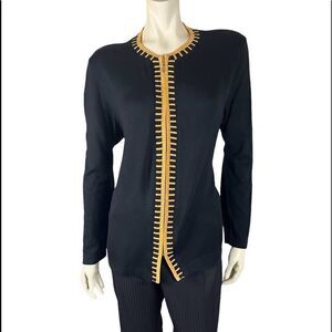 Cathy Daniels Beautiful Black/Metallic Gold Zip-Up Special Occasion Sweater Sz M